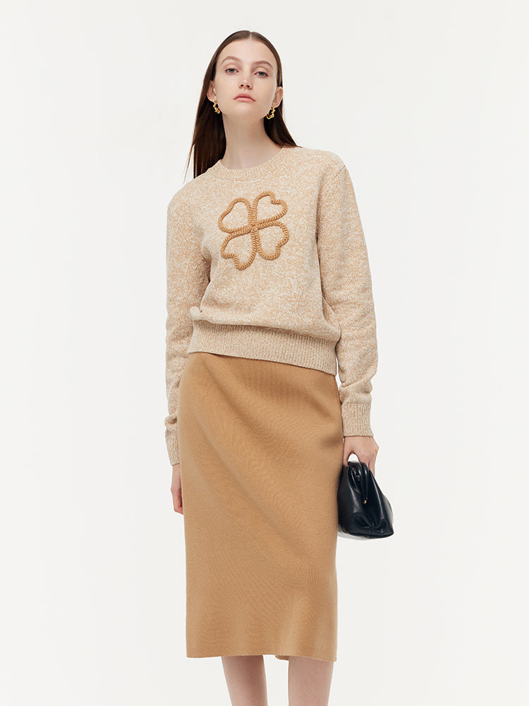 Four-Leaf Clover Sweater And Knit Midi Skirt Two-Piece Set GOELIA