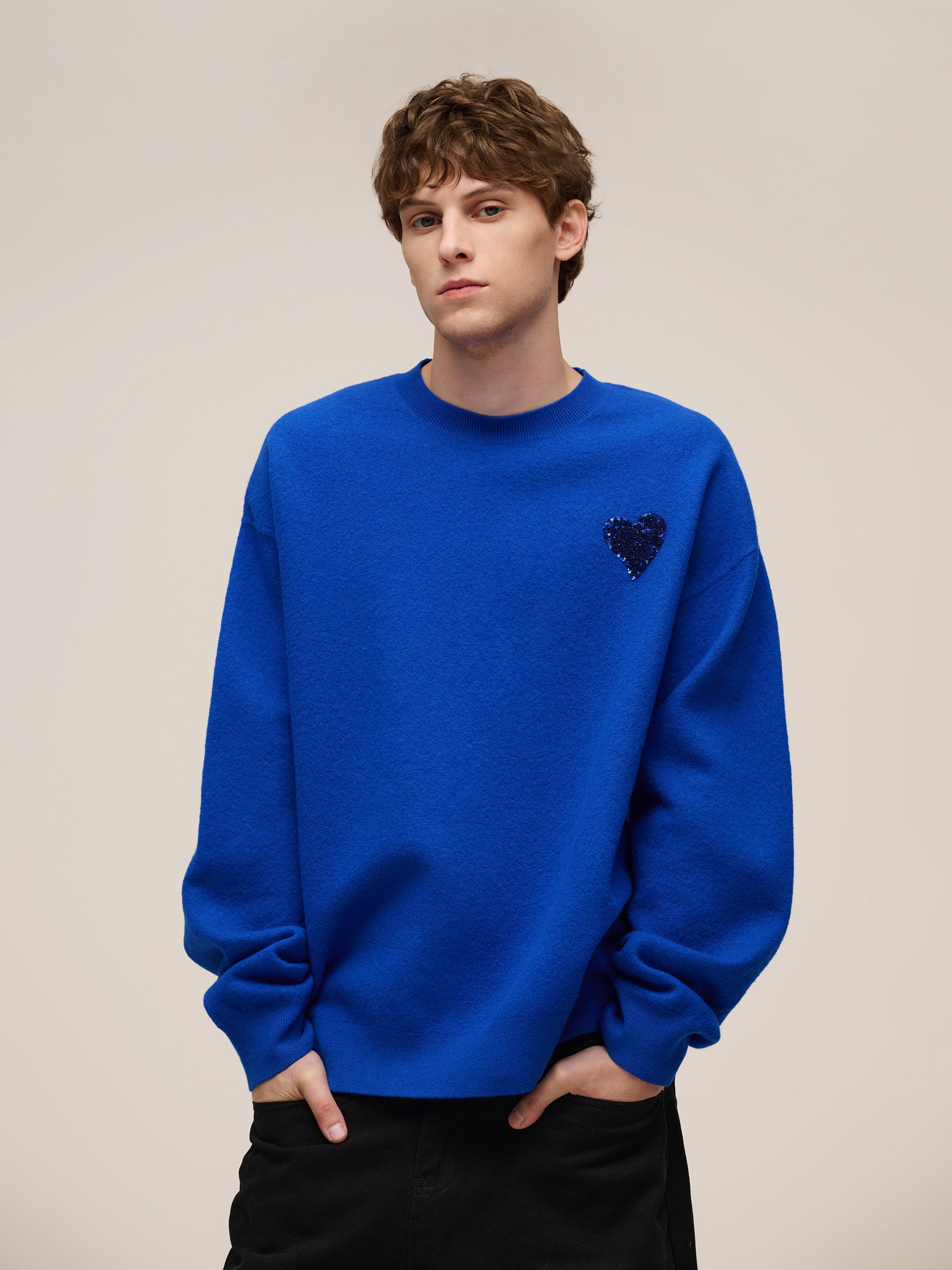[Preview] 100% Wool Sequined Heart Unisex Sweatshirt GOELIA