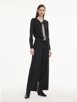V-Neck Knit Top And Pants Two-Piece Set With Silk Scarf GOELIA