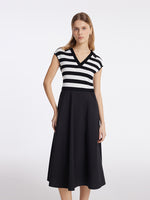 Tencel Striped Patchwork Women Midi Dress GOELIA