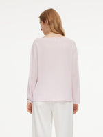Triacetate Linen Cotton Blend Boat Neck Women Lightweight Knit Top GOELIA