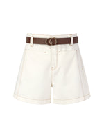 100% Cotton Denim Women Slim Fit Shorts With Belt GOELIA