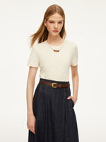 Cotton Side Twist Women T-Shirt With Detachable Beaded Chain GOELIA