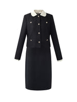 Tweed Crop Jacket And A-Line Skirt Two-Piece Set With Detachable Contrast Collar GOELIA