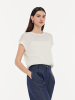 Linen Cotton Sequins Women Open-Knit Top GOELIA