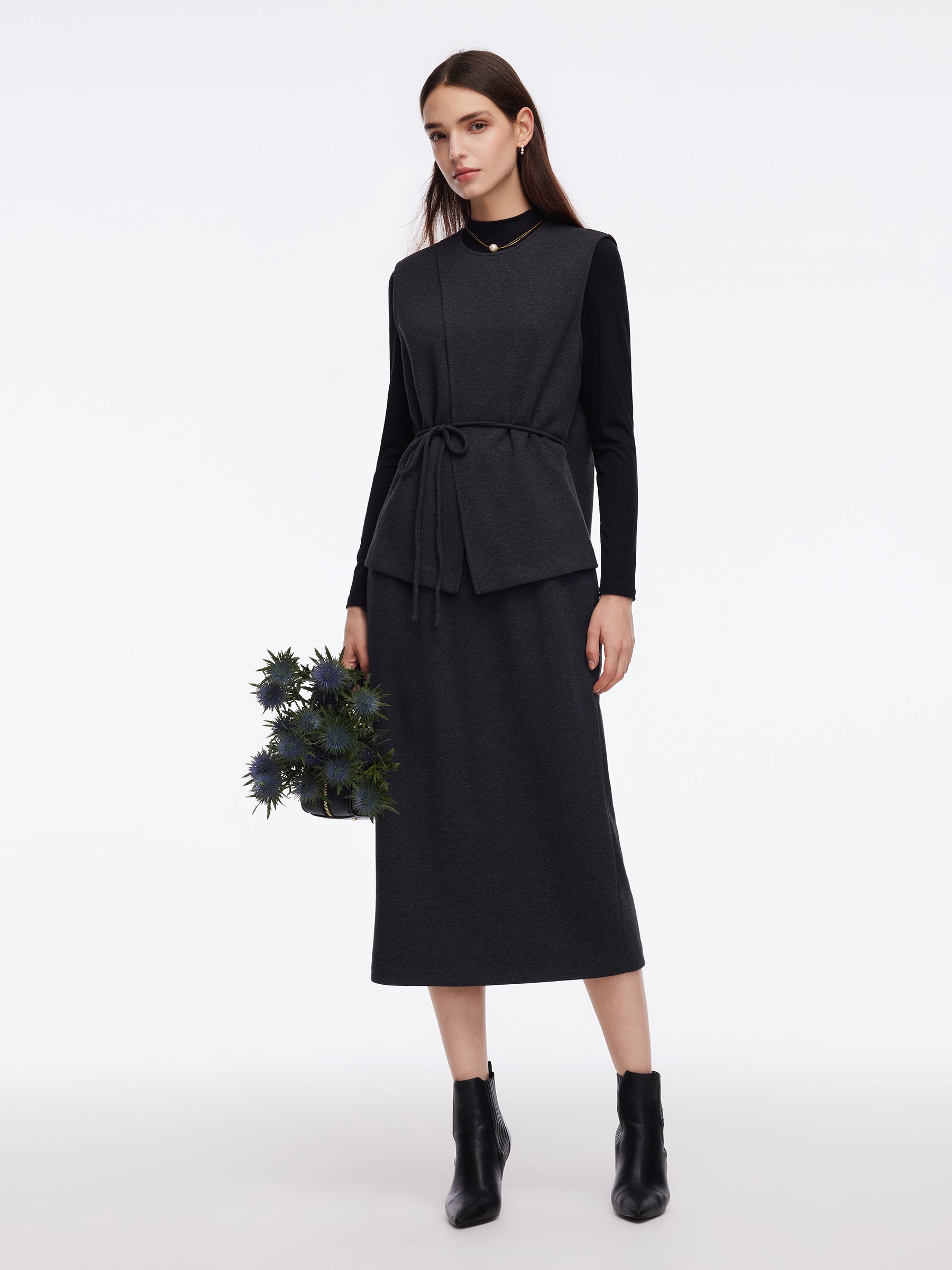 Knit Tank And Skirt And Long Sleeve Top Three-Piece Set GOELIA