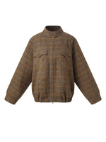 100% Wool Plaid Zip-Up Women Jacket GOELIA