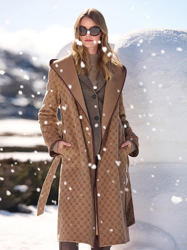 Pure Wool Reversible Hooded Print Women Coat – GOELIA