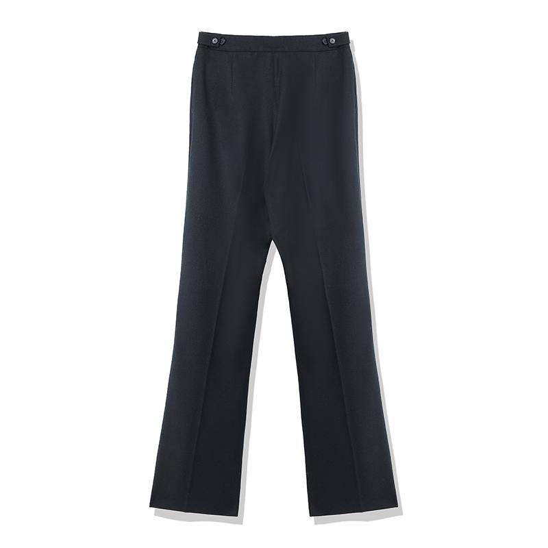 Black Woolen Bootcut Trousers Full Length Pants GOELIA
