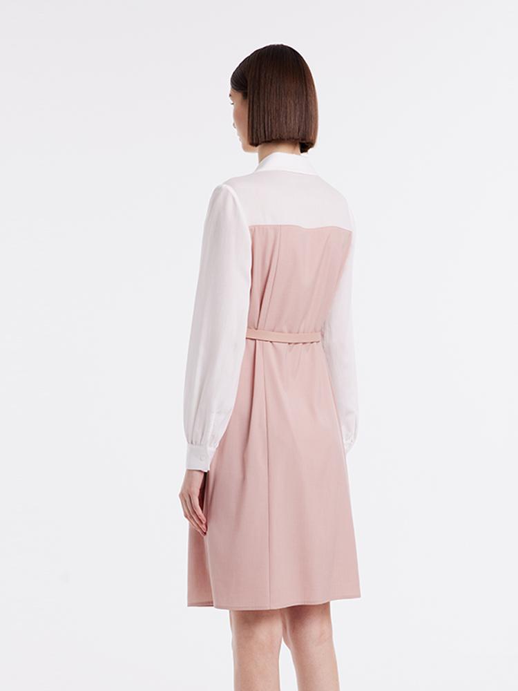 Pink Mesh Sleeve Patchwork Midi Dress GOELIA