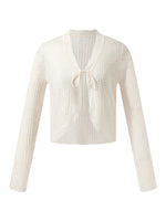 Wavy Trim Tie Front Women Cardigan GOELIA