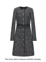 Round Neck Tweed Dress With Belt GOELIA