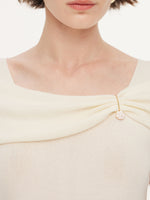 Lyocell Blend Off Shoulder Women Knit Top With Detachable Magnetic Flower GOELIA