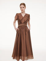 Tencel Blend Twist Front V-Neck Women Maxi Dress GOELIA