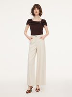 Tencel Cotton Blend Denim Women Straight Wide Leg Jeans GOELIA
