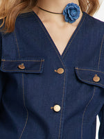 Denim V-Neck Top And Half Skirt Two-Piece Set GOELIA