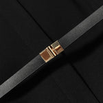 Black Gathered Waist Midi Dress GOELIA