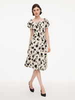 Acetate Blend Floral Print Bubble Hem Women Midi Dress With Scrunchie GOELIA