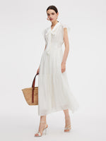 Tencel Blend Women Cap Sleeve Maxi Dress With Ribbon GOELIA