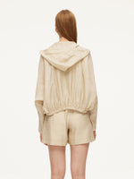 Tencel Acetate Linen Blend Women Zip-Up Hooded Cropped Jacket GOELIA