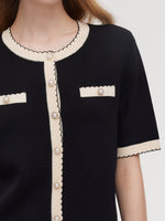 Lyocell Blend Contrast Trim Cardigan And Mini Skirt Two-Piece Set GOELIA
