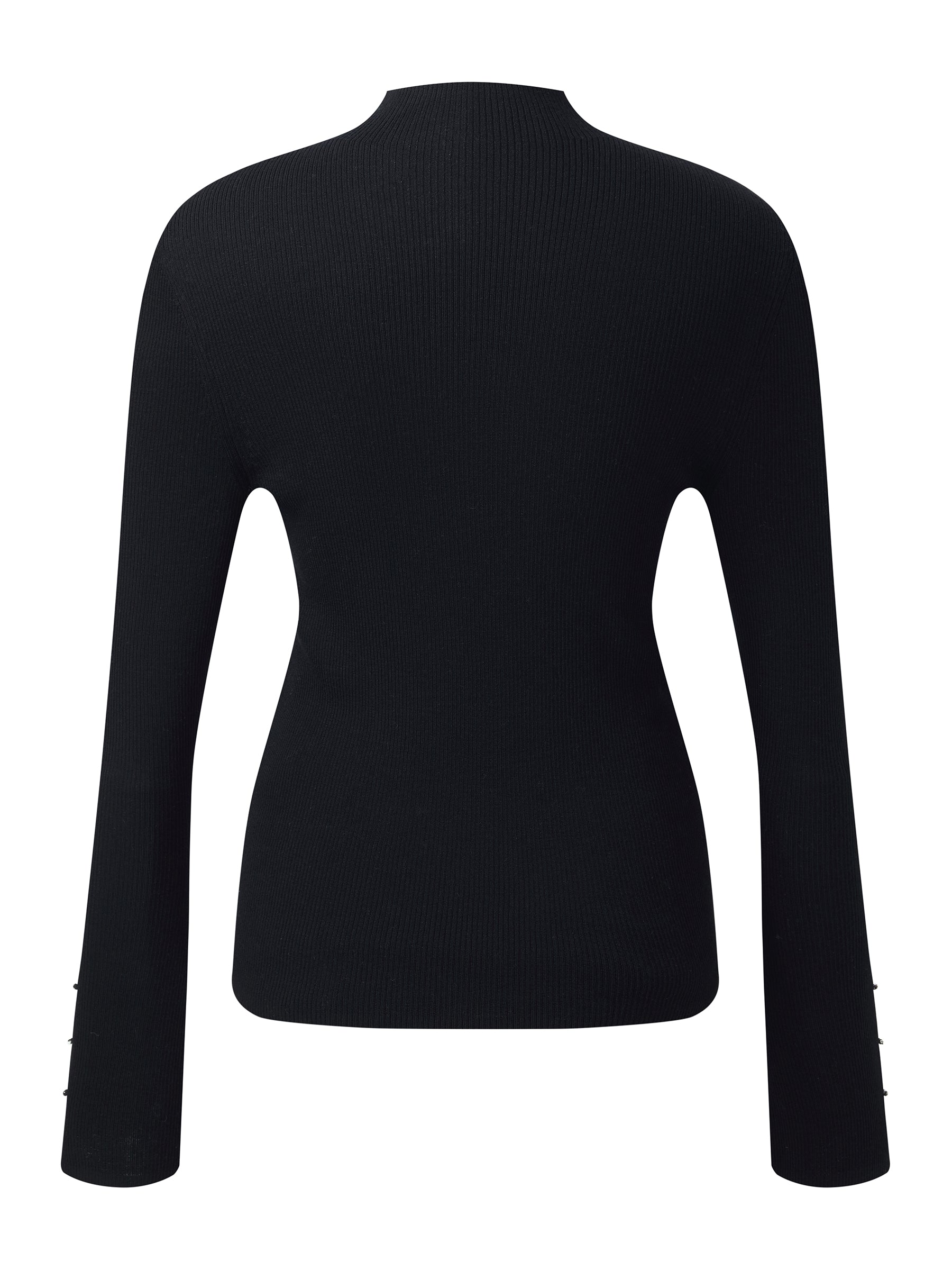 [Preview] 100% Machine Washable Wool Beaded Cuffs Women Mock Neck Knit Top GOELIA