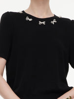 Lyocell Blend Beaded Bowknot Women Knit Top GOELIA