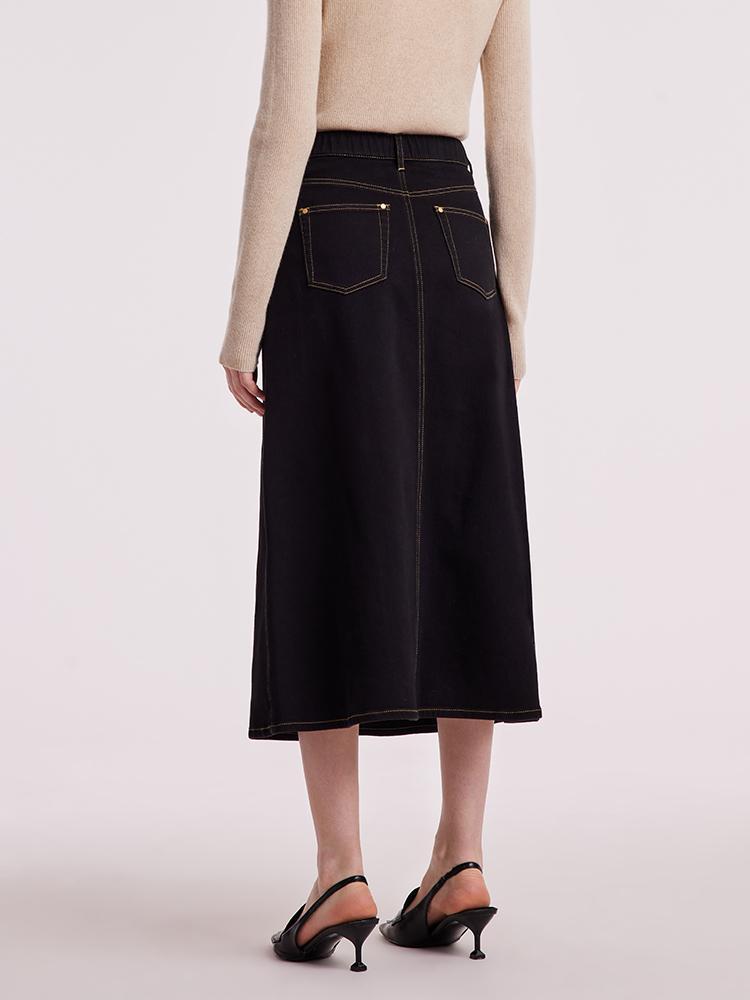Black Denim A-Line Skirt GOELIA