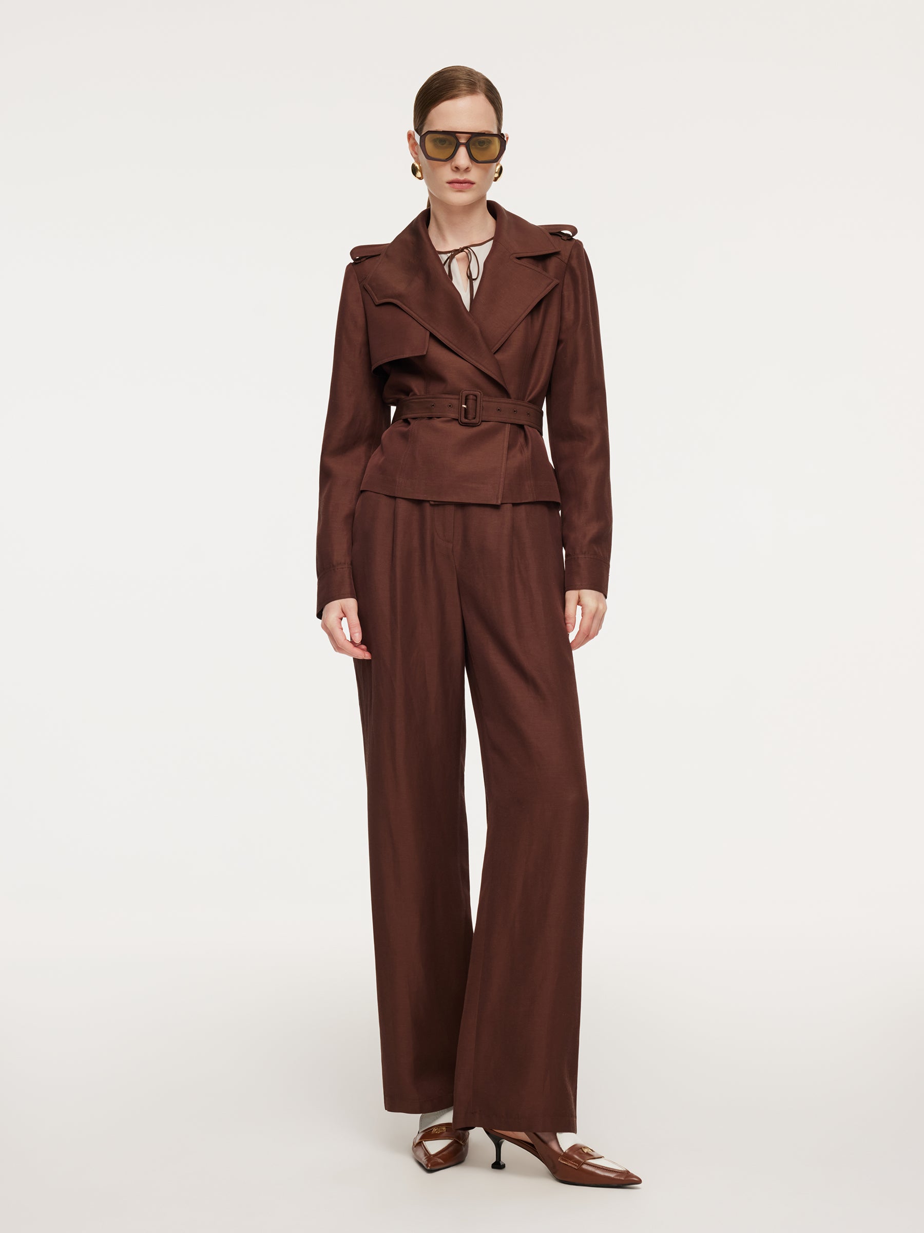 [Preview] Tencel Acetate Linen Blend Women Trench Jacket With Belt GOELIA