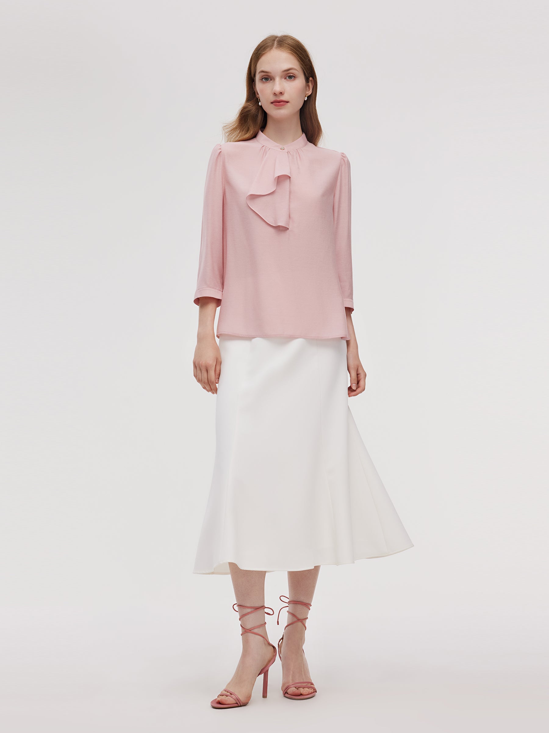 Acetate Blend Ruffle Blouse And Mermaid Skirt Two-Piece Set GOELIA