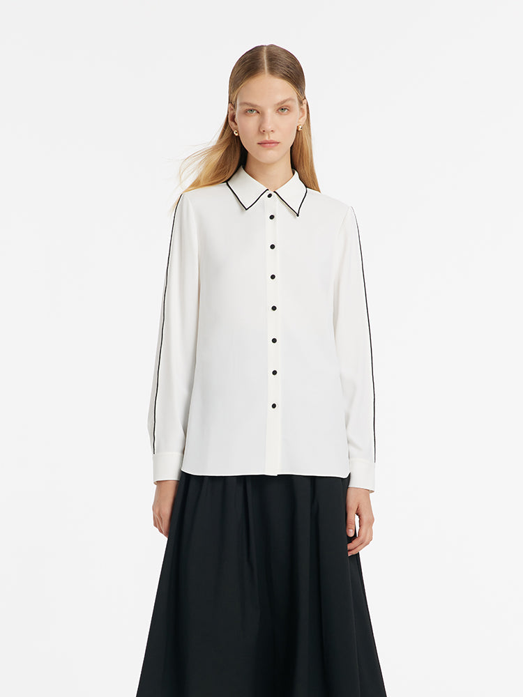 Contrast Trim Commute Women Shirt GOELIA