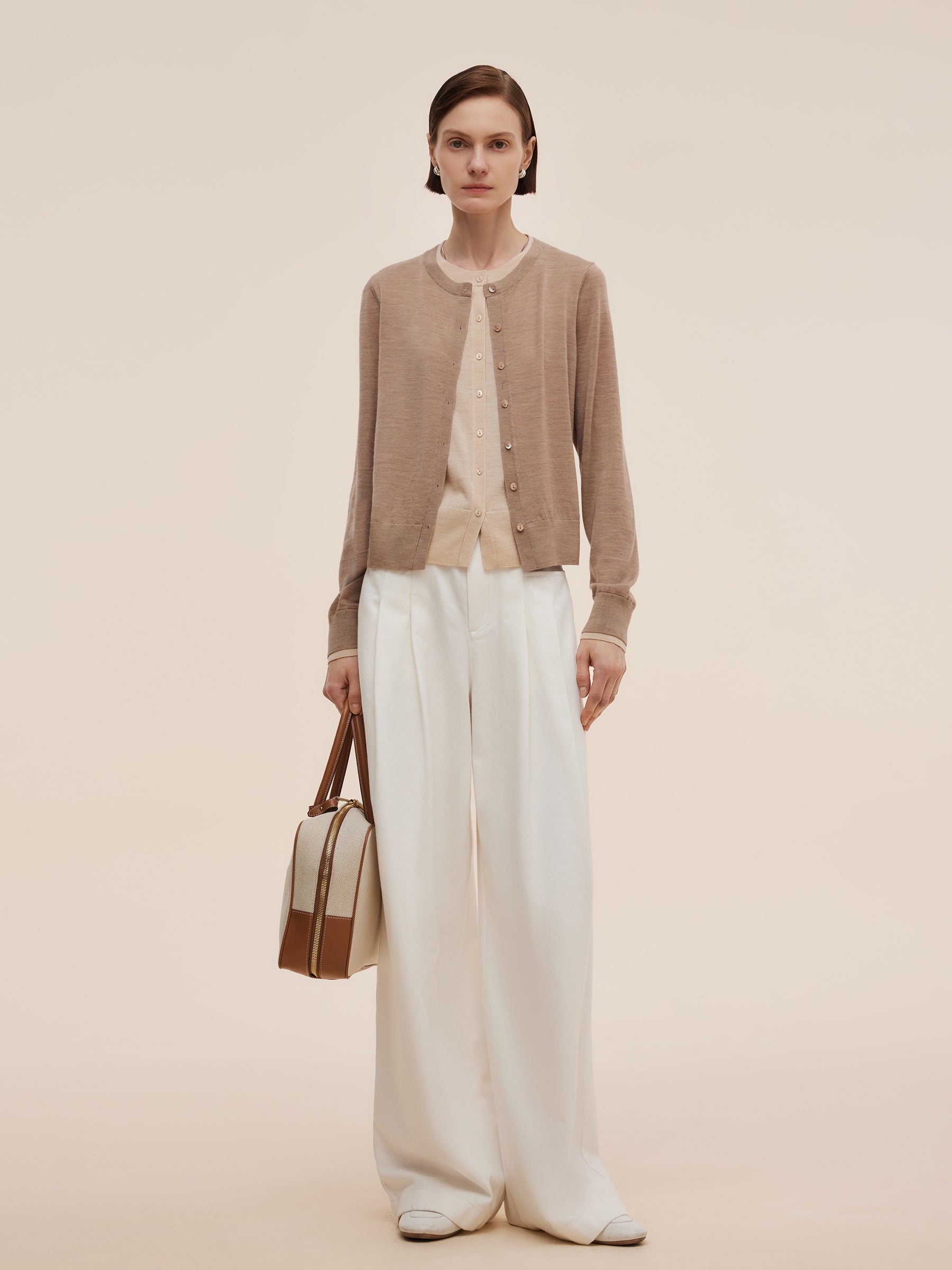 100% Machine Washable Wool Faux Two-Piece Women Cardigan GOELIA