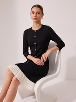 Tencel Blend 3/4 Sleeve Color Block Women Knit Mini Dress GOELIA