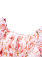 10MM Mulberry Silk Rose Print Women Midi Dress With Scrunchie GOELIA