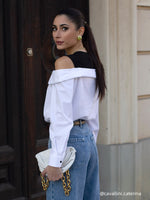 Cold Shoulder Color Block Women Shirt GOELIA