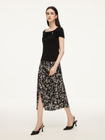 Lyocell Blend Off Shoulder Women Knit Top With Detachable Magnetic Flower GOELIA