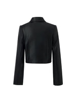 Eco-Friendly Leather Lapel Women Crop Jacket GOELIA