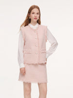 Tweed Frayed Edge Vest And Skirt Two-Piece Set GOELIA