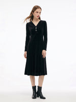 Velvet Sequins V-Neck Women Midi Dress GOELIA