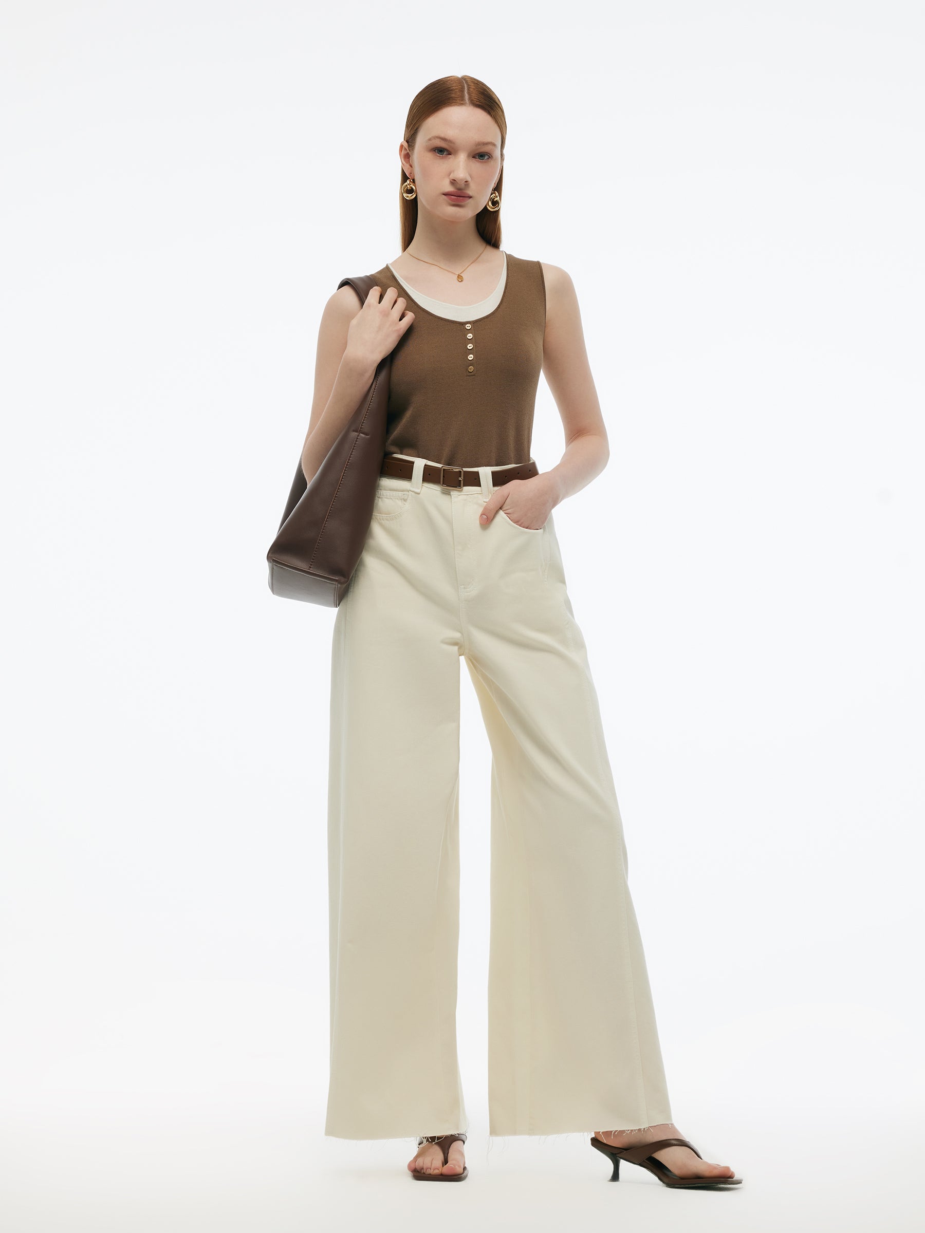 Lyocell Blend Faux Two-Piece Women Knit Tank Top GOELIA