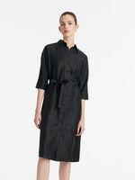 18 Momme Xiang Yun Silk Single-Breasted Women Midi Shirt Dress With Belt GOELIA