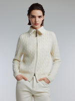 [Preview] Wool Yak Blend Cable Knit Women Two-Way Zip Cardigan GOELIA