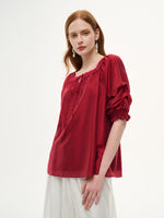 Tencel Blend Embroidered Square Neck Women Blouse GOELIA