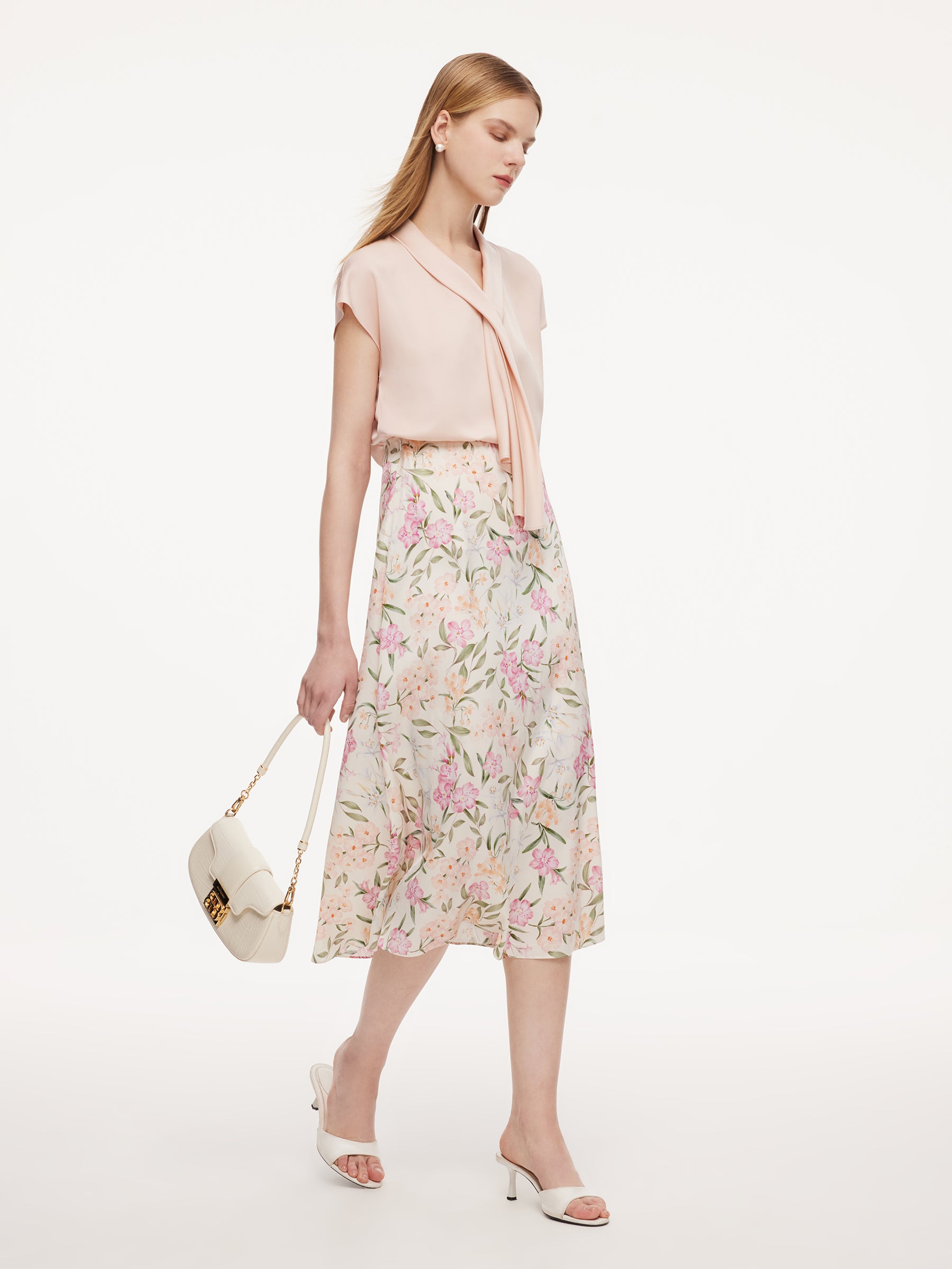 19MM Mulberry Silk Floral Print Women Skirt GOELIA