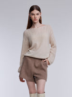 [Preview] 100% Cashmere Pointelle Lantern Sleeve Women Sweater GOELIA