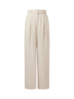 100% Linen Women Straight Leg Pants With Belt GOELIA
