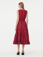 Tencel Ruffle Hem Women Tiered Vest Midi Dress With Slip Dress And Belt GOELIA