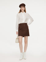 Acetate Blend Pleated Ruffle Collar Women Shirt GOELIA