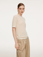Triacetate Tencel Blend Contrast Trim Women Knit Top GOELIA