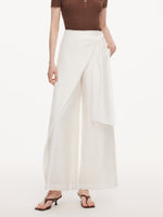Lyocell Acetate Linen Blend Tie Front Women Pants GOELIA